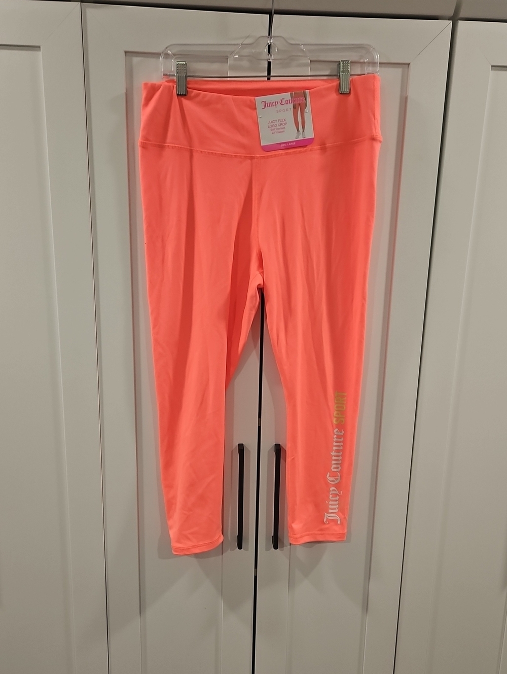 Juicy Couture Sport Juicy Flex Logo Crop Leggings. NWT Size L. Coral Color